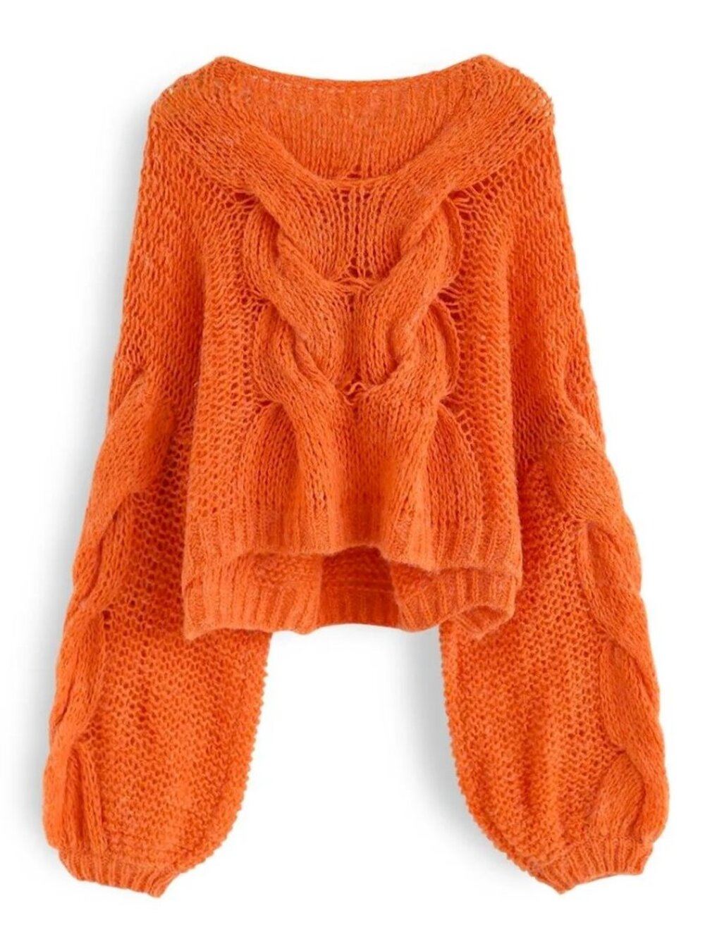 Chicwish Hand Knit Puff Sleeves Sweater Orange S/M